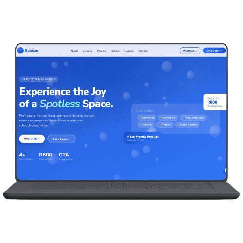 Bubblez website mockup