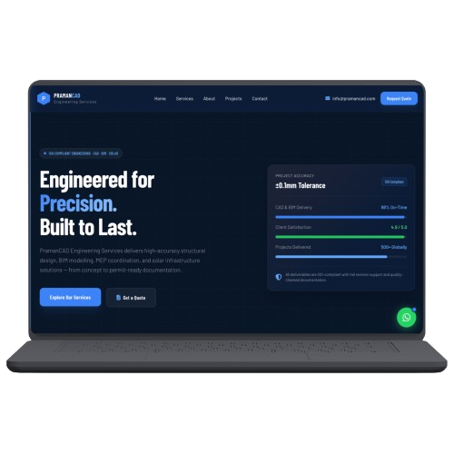 PramanCAD Engineering website mockup