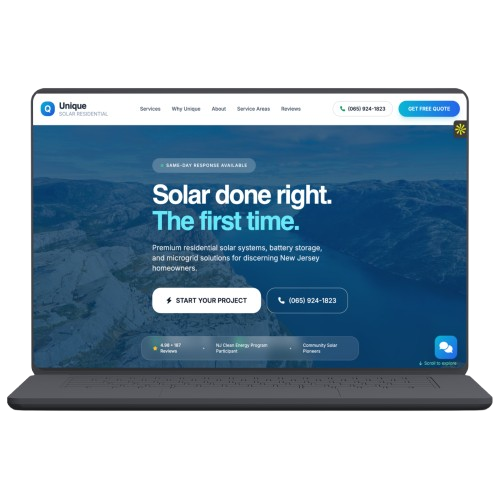 Unique Solar Residential website mockup